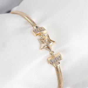 Pirinç Zirkon Taşlı Yıldız Model Gold Renk Kadın Bileklik