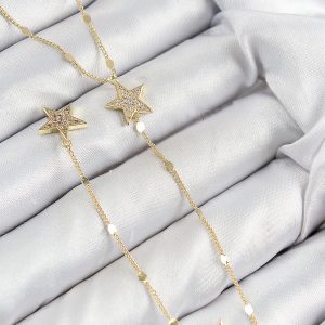 Pirinç Zirkon Taşlı Yıldız Model Gold Renk Y Kolye
