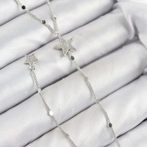 Pirinç Zirkon Taşlı Yıldız Model Gümüş Renk Y Kolye