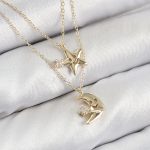 Pirinç Zirkon Taşlı Yıldız Ve Ay Model Gold Renk Kadın Kolye