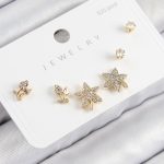 Pirinç Zirkon Taşlı Yıldız Ve Gül Model Gold Renk 925 Ayar Gümüş Çivi Kadın Küpe Set