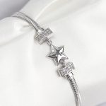 Pirinç Zirkon Taşlı Yonca Model Gümüş Renk Kadın Bileklik