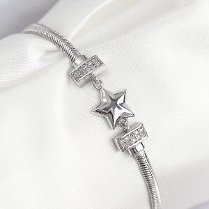 Pirinç Zirkon Taşlı Yonca Model Gümüş Renk Kadın Bileklik