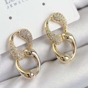 Pirinç Zirkon Taşlı Zincir Model Gold Renk Kadın Küpe