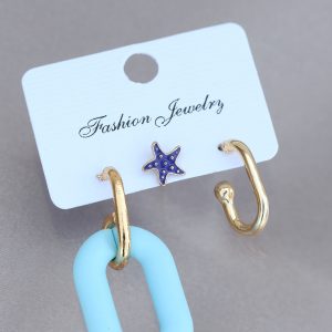 Trend Mavi Deniz Yıldızı Figürlü Küpe Seti