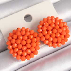 Turuncu Renk Kristal Düğme Model Kadın Küpe