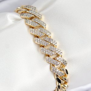 VIP Pirinç Zirkon Taşlı Cuba Model Gold Renk Kadın Bileklik