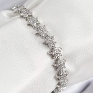 VIP Seri Pirinç Zirkon Taşlı Sıralı Yıldız Model Gümüş Renk Kadın Bileklik