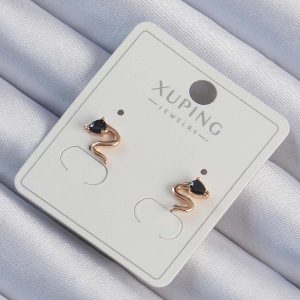 Xuping Rose Renk Siyah Zirkon Taşlı Kıvrımlı Küpe