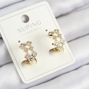 Xuping Zirkon Taşlı Baklava Model Gold Renk Kadın Küpe