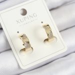 Xuping Zirkon Taşlı Desenli Halka Model Gold Renk Kadın Küpe