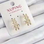 Xuping Zirkon Taşlı Sıralı Damla Model Gold Renk Kadın Küpe