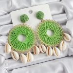 Yeşil Hasır Örgü Sarmal Model Sallantılı Deniz Kabuğu Detaylı Gold Renk Kadın Küpe