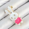Zirkon Taş Detaylı Beyaz Ve Pembe 3D Tavşan Figürlü Kadın Broş