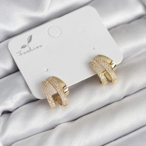 Zirkon Taşlı Gold Renk Kadın Küpe