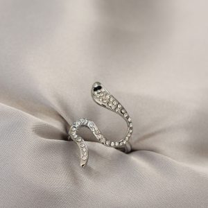 Zirkon Taşlı Gümüş Renk Yılan Yüzük