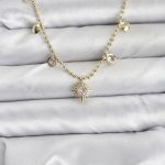 Zirkon Taşlı Kutup Yıldızı Model Pirinç Gold Renk Kadın Kolye