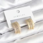 Zirkon Taşlı Şerit Model Gold Renk Pirinç Kadın Küpe