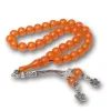Gümüş Püsküllü Turuncu Yuvarlak Sıkma Kehribar Tesbih