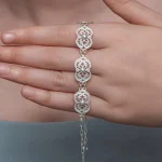 Gümüş Çiçek Motifli Telkari Kadın Bileklik