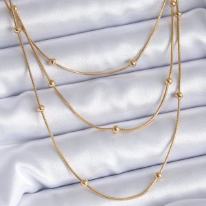 316L Çelik Gold Renk 3'lü Minimal Toplu Kadın Kolye