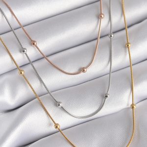 316L Çelik Mix Renk 3'lü Topçuk Detay Kadın Kolye