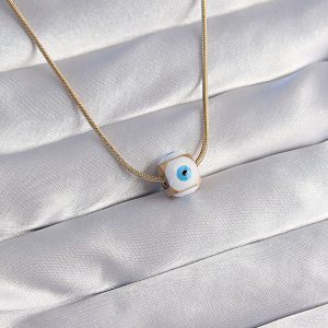 316L Çelik Gold Renk Mineli Nazar Model Kolye