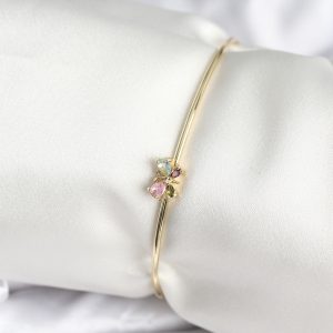 Renkli Kelebek Figür Gold Renk Pirinç Kadın Bileklik