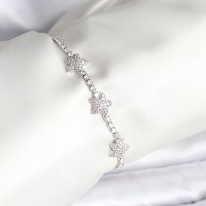 Yıldız Model Zirkon Taşlı Gümüş Renk Pirinç Su Yolu Kadın Bileklik