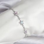 Renkli Yıldız Model Zirkon Taşlı Gümüş Renk Pirinç Su Yolu Kadın Bileklik