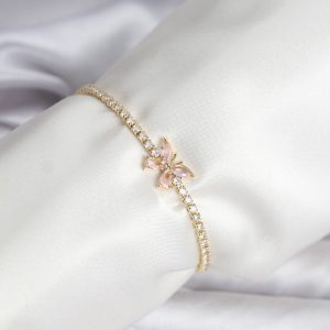 Kelebek Model Zirkon Taşlı Gold Renk Pirinç Su Yolu Kadın Bileklik