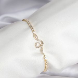 Yılan Model Zirkon Taşlı Gold Renk Pirinç Su Yolu Kadın Bileklik