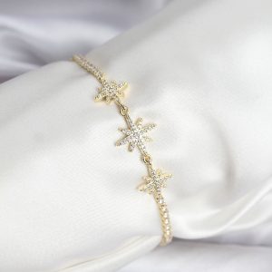 Kutup Yıldızı Model Zirkon Taşlı Gold Renk Su Yolu Kadın Bileklik