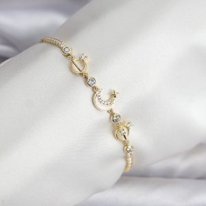 Charmlı Model Zirkon Taşlı Gold Renk Su Yolu Kadın Bileklik