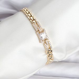 14K Gold Renk Kaplama Zirkon Kare Taşlı CM Kadın Bileklik