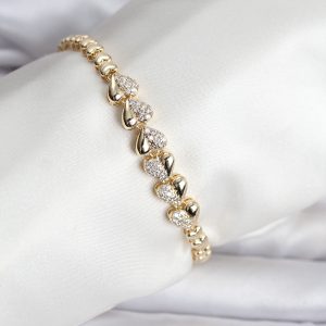 14K Gold Renk Kaplama Kalp Model CM Kadın Bileklik