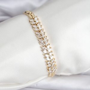 14K Gold Renk Kaplama Başak Model Zirkon Taşlı CM Kadın Bileklik