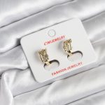 14K Gold Renk Kaplama Yarım Halka Zirkon Taşlı CM Kadın Küpe