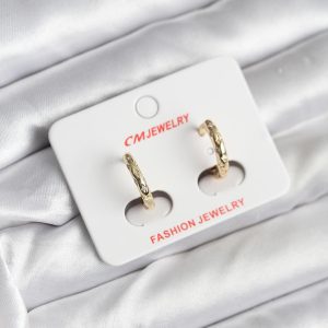 14K Gold Renk Kaplama Zirkon Taşlı Halka Model CM Kadın Küpe