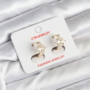 14K Gold Renk Kaplama Kutup Yıldız Zirkon Taşlı CM Kadın Küpe