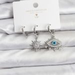 Göz Model Gümüş Renk Pirinç 3'lü Kadın Küpe Seti