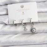 Nazar Model Gümüş Renk Pirinç 3'lü Kadın Küpe Seti