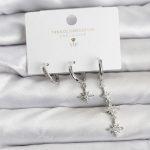 Kutup Yıldızı Model Gümüş Renk Pirinç 3'lü Kadın Küpe Seti