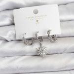 Pirinç Gümüş Renk Kutup Yıldızı Model 3'lü Kadın Küpe Seti