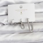 Gümüş Renk Zirkon Taşlı 3'lü Kadın Küpe Seti