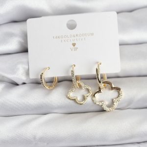 Yonca Model Gold Renk Pirinç 3'lü Kadın Küpe Seti