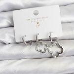 Yonca Model Gümüş Renk Pirinç 3'lü Kadın Küpe Seti