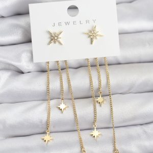 Kutup Yıldızı Model Gold Renk Pirinç Sallantılı Kadın Küpe