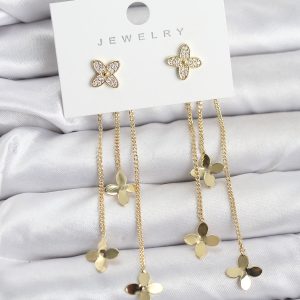 Lotus Model Gold Renk Pirinç Sallantılı Kadın Küpe