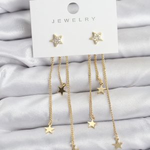 Yıldız Model Gold Renk Pirinç Sallantılı Kadın Küpe